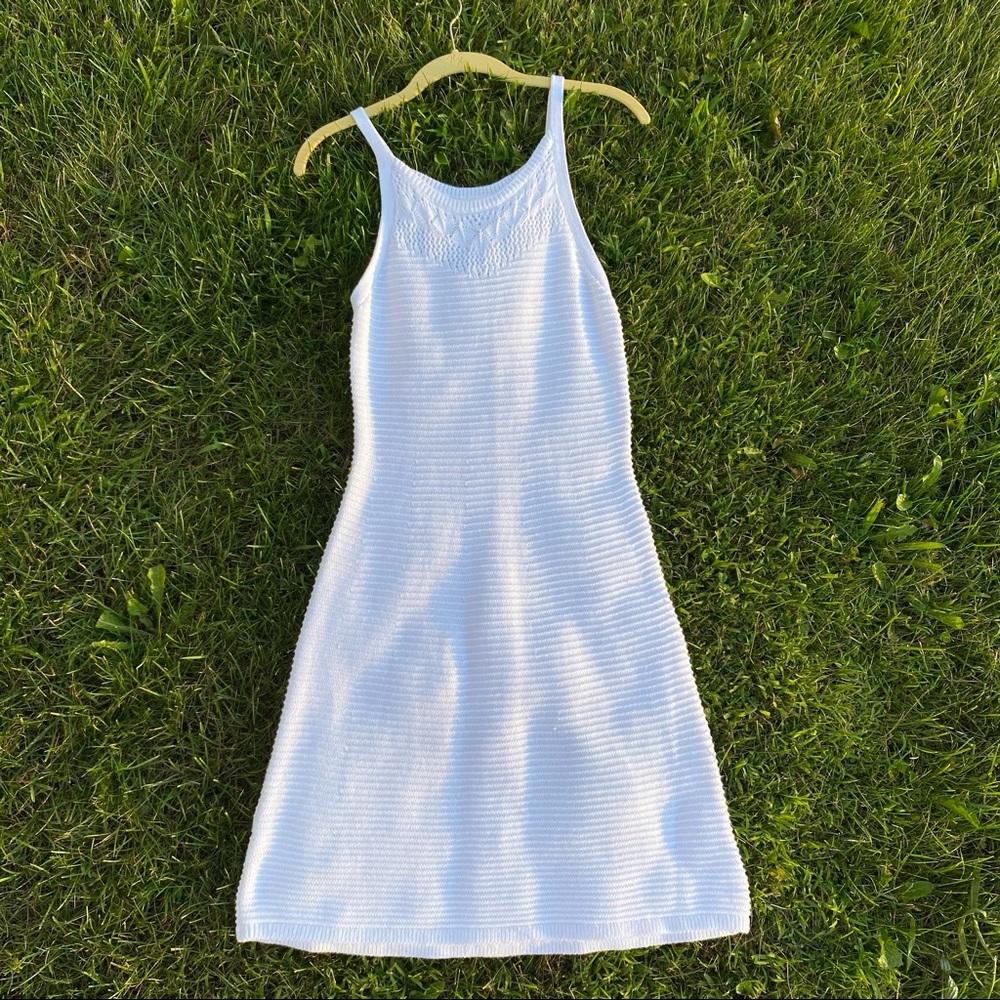 White Crotchet Knit Strapless Dress